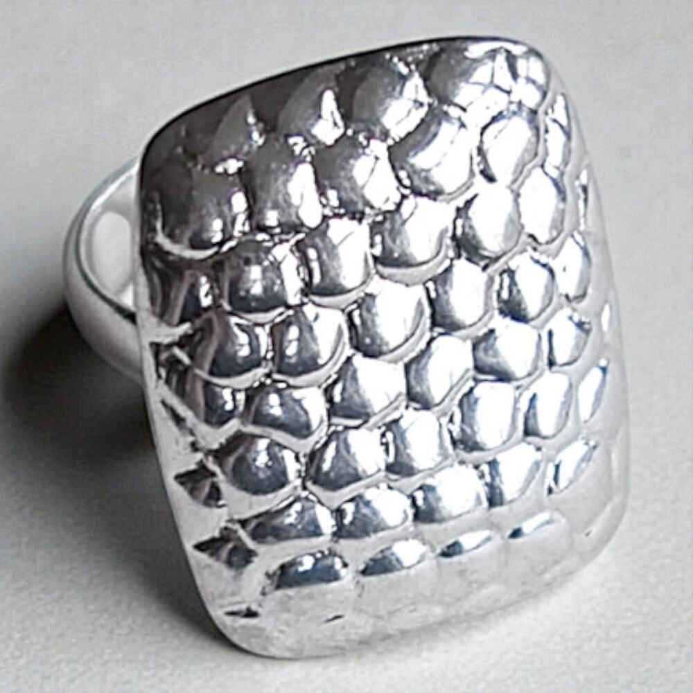 Signed NF Sterling Silver Pebble Statement Ring Sculptural Vintage Size 6.5